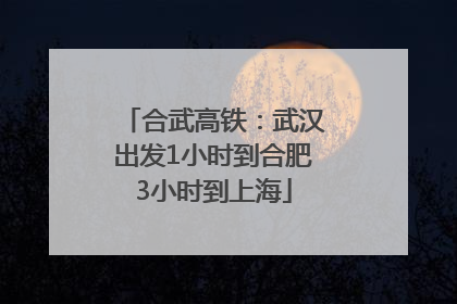 合武高铁：武汉出发1小时到合肥3小时到上海